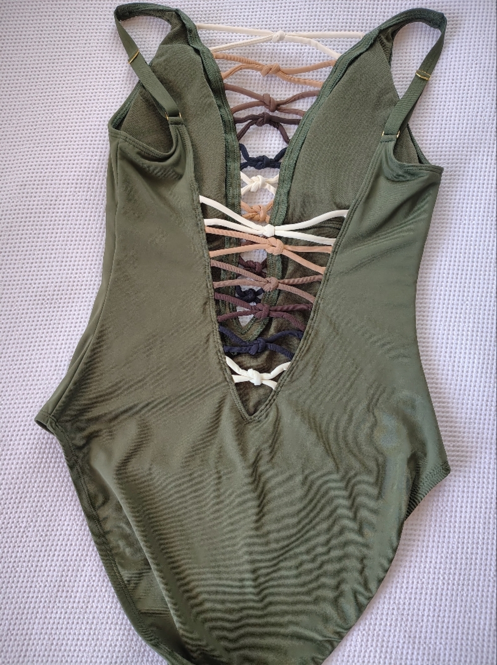 Bleu Rod Beattie Olive Green One-Piece Swimsuit with Lattice Front Size 6 - Picture 5 of 11